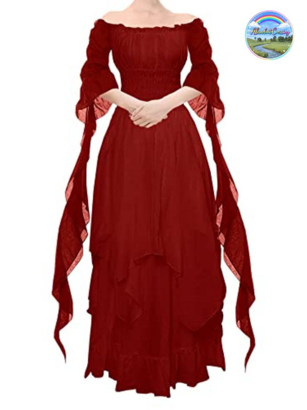 Victorian Renaissance Dress Puff Sleeve Off Shoulder Ruffle Medieval Costume